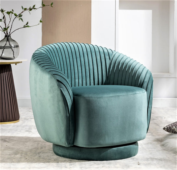 English Elm Velvet Pleated Barrel Swivel Accent Chair Thick Cushioned Seat for Living Room Bedroom Mint Green B2735P512912