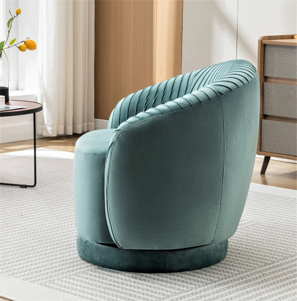 English Elm Velvet Pleated Barrel Swivel Accent Chair Thick Cushioned Seat for Living Room Bedroom Mint Green B2735P512912