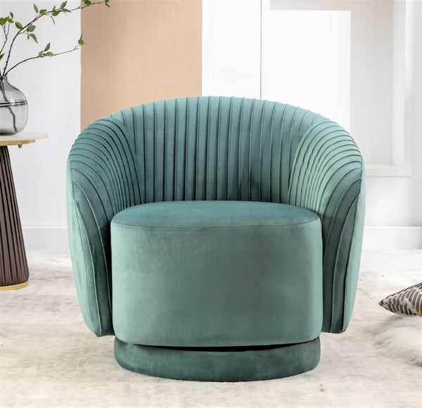 English Elm Velvet Pleated Barrel Swivel Accent Chair Thick Cushioned Seat for Living Room Bedroom Mint Green B2735P512912