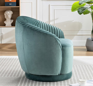 English Elm Velvet Pleated Barrel Swivel Accent Chair Thick Cushioned Seat for Living Room Bedroom Mint Green B2735P512912
