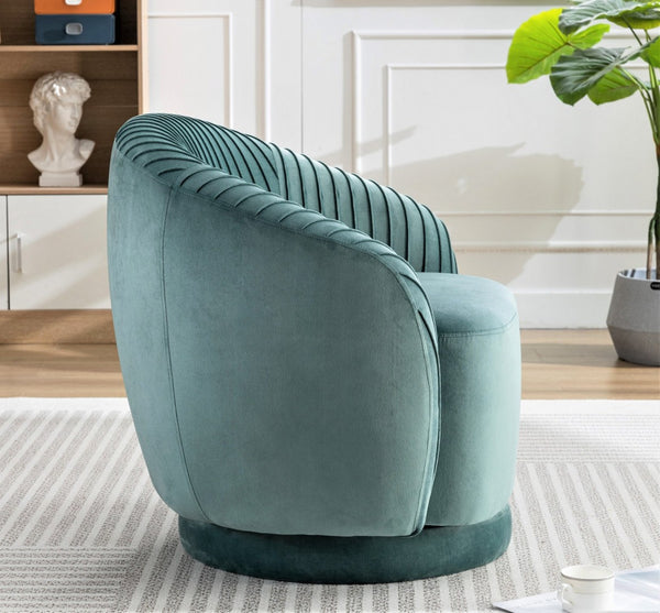 English Elm Velvet Pleated Barrel Swivel Accent Chair Thick Cushioned Seat for Living Room Bedroom Mint Green B2735P512912