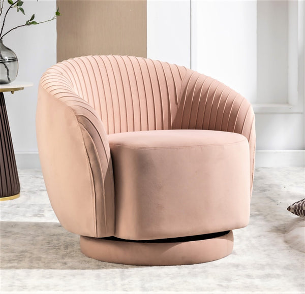 English Elm Velvet Pleated Barrel Swivel Accent Chair Thick Cushioned Seat for Living Room Bedroom Pink B2735P512913