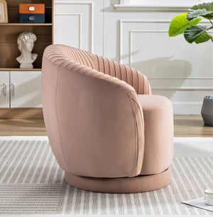 English Elm Velvet Pleated Barrel Swivel Accent Chair Thick Cushioned Seat for Living Room Bedroom Pink B2735P512913
