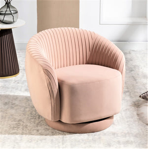English Elm Velvet Pleated Barrel Swivel Accent Chair Thick Cushioned Seat for Living Room Bedroom Pink B2735P512913