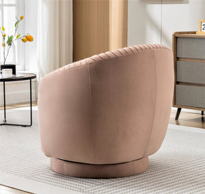 English Elm Velvet Pleated Barrel Swivel Accent Chair Thick Cushioned Seat for Living Room Bedroom Pink B2735P512913