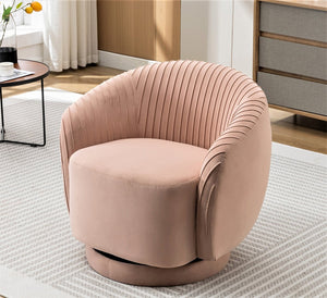 English Elm Velvet Pleated Barrel Swivel Accent Chair Thick Cushioned Seat for Living Room Bedroom Pink B2735P512913
