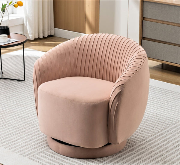 English Elm Velvet Pleated Barrel Swivel Accent Chair Thick Cushioned Seat for Living Room Bedroom Pink B2735P512913