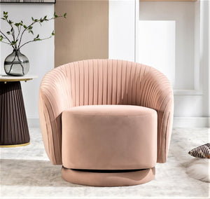 English Elm Velvet Pleated Barrel Swivel Accent Chair Thick Cushioned Seat for Living Room Bedroom Pink B2735P512913