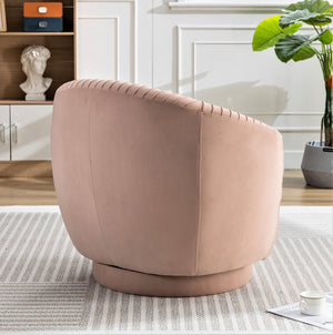 English Elm Velvet Pleated Barrel Swivel Accent Chair Thick Cushioned Seat for Living Room Bedroom Pink B2735P512913