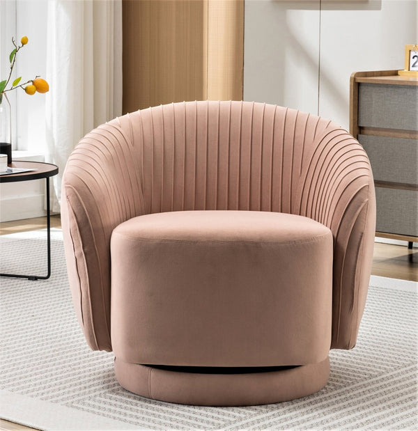 English Elm Velvet Pleated Barrel Swivel Accent Chair Thick Cushioned Seat for Living Room Bedroom Pink B2735P512913