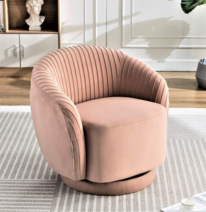 English Elm Velvet Pleated Barrel Swivel Accent Chair Thick Cushioned Seat for Living Room Bedroom Pink B2735P512913
