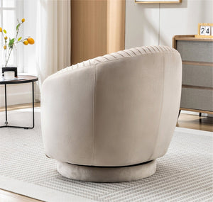 English Elm Velvet Pleated Barrel Swivel Accent Chair Thick Cushioned Seat for Living Room Bedroom Ivory B2735P512914