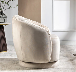 English Elm Velvet Pleated Barrel Swivel Accent Chair Thick Cushioned Seat for Living Room Bedroom Ivory B2735P512914