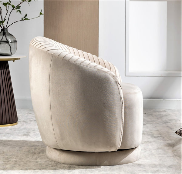English Elm Velvet Pleated Barrel Swivel Accent Chair Thick Cushioned Seat for Living Room Bedroom Ivory B2735P512914