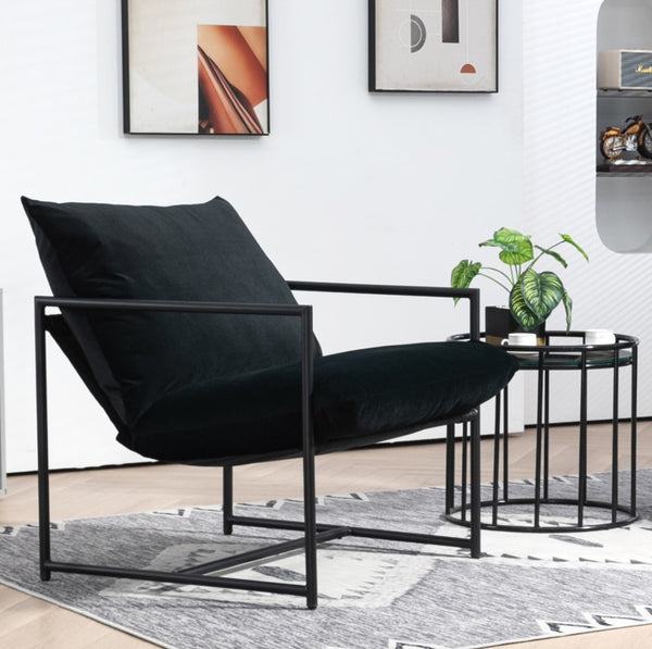 English Elm Sleek Velvet Accent Chair with Shredded Foam Cushion for Living Room or Office Black B2735P512942