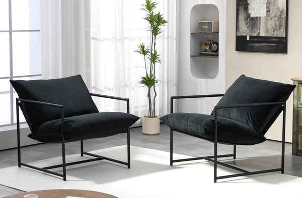English Elm Sleek Velvet Accent Chair with Shredded Foam Cushion for Living Room or Office Black B2735P512942