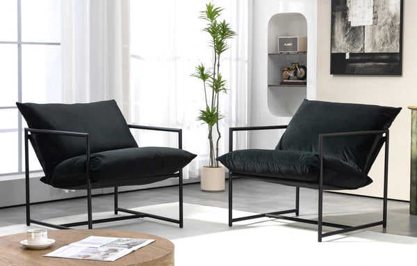 English Elm Sleek Velvet Accent Chair with Shredded Foam Cushion for Living Room or Office Black B2735P512942