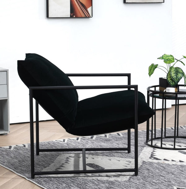 English Elm Sleek Velvet Accent Chair with Shredded Foam Cushion for Living Room or Office Black B2735P512942