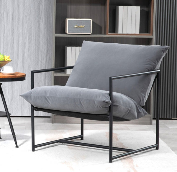 English Elm Sleek Velvet Accent Chair with Shredded Foam Cushion for Living Room or Office Grey B2735P512943