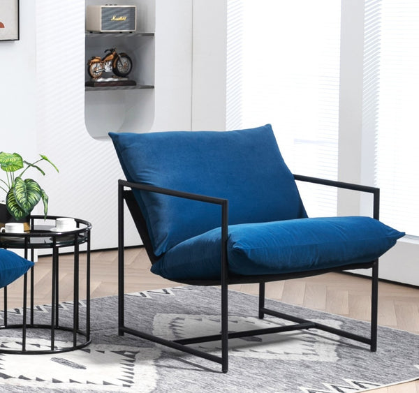 English Elm Sleek Velvet Accent Chair with Shredded Foam Cushion for Living Room or Office Blue B2735P512944