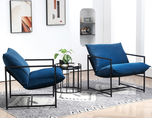 English Elm Sleek Velvet Accent Chair with Shredded Foam Cushion for Living Room or Office Blue B2735P512944