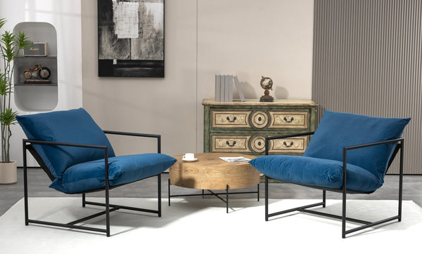English Elm Sleek Velvet Accent Chair with Shredded Foam Cushion for Living Room or Office Blue B2735P512944