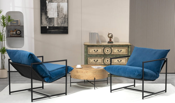 English Elm Sleek Velvet Accent Chair with Shredded Foam Cushion for Living Room or Office Blue B2735P512944