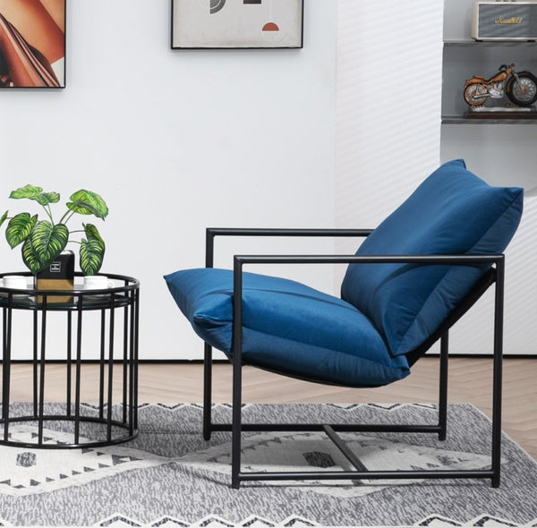 English Elm Sleek Velvet Accent Chair with Shredded Foam Cushion for Living Room or Office Blue B2735P512944