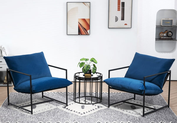 English Elm Sleek Velvet Accent Chair with Shredded Foam Cushion for Living Room or Office Blue B2735P512944
