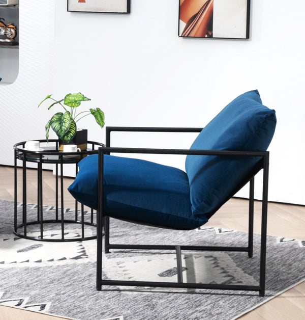 English Elm Sleek Velvet Accent Chair with Shredded Foam Cushion for Living Room or Office Blue B2735P512944