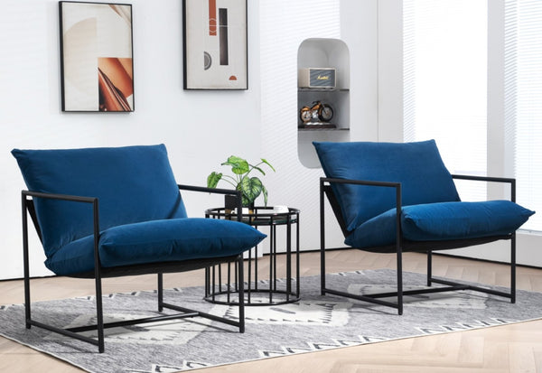 English Elm Sleek Velvet Accent Chair with Shredded Foam Cushion for Living Room or Office Blue B2735P512944