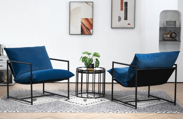 English Elm Sleek Velvet Accent Chair with Shredded Foam Cushion for Living Room or Office Blue B2735P512944