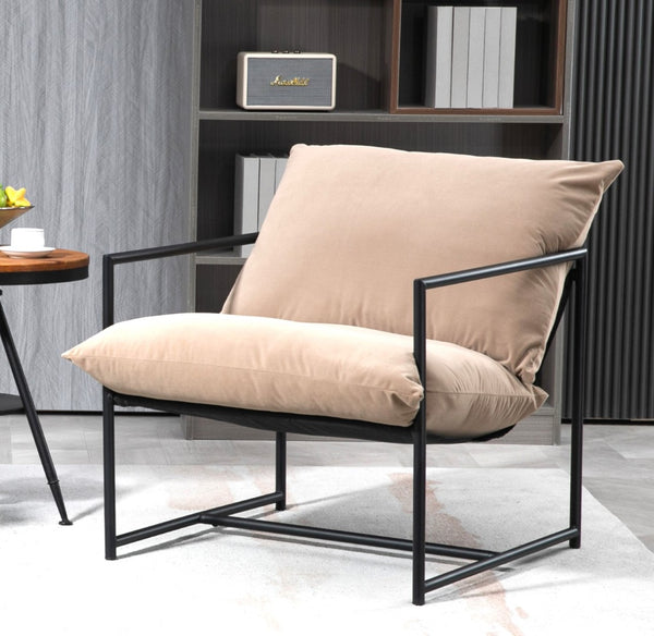 English Elm Sleek Velvet Accent Chair with Shredded Foam Cushion for Living Room or Office Camel B2735P512945