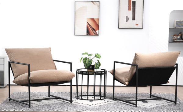English Elm Sleek Velvet Accent Chair with Shredded Foam Cushion for Living Room or Office Camel B2735P512945