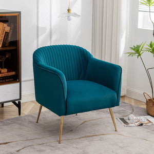 English Elm Modern Velvet Slipper Chair with Solid Wood Frame and Metal Legs for Any Room Teal Blue B2735P513026