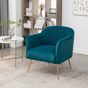 English Elm Modern Velvet Slipper Chair with Solid Wood Frame and Metal Legs for Any Room Teal Blue B2735P513026