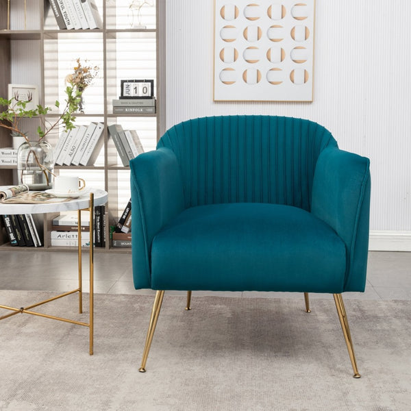 English Elm Modern Velvet Slipper Chair with Solid Wood Frame and Metal Legs for Any Room Teal Blue B2735P513026
