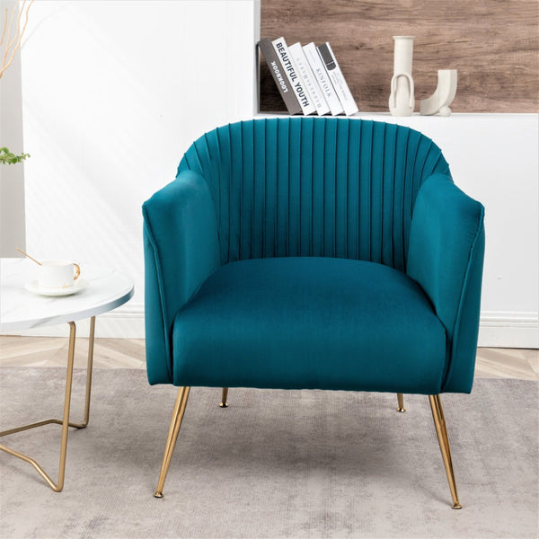 English Elm Modern Velvet Slipper Chair with Solid Wood Frame and Metal Legs for Any Room Teal Blue B2735P513026