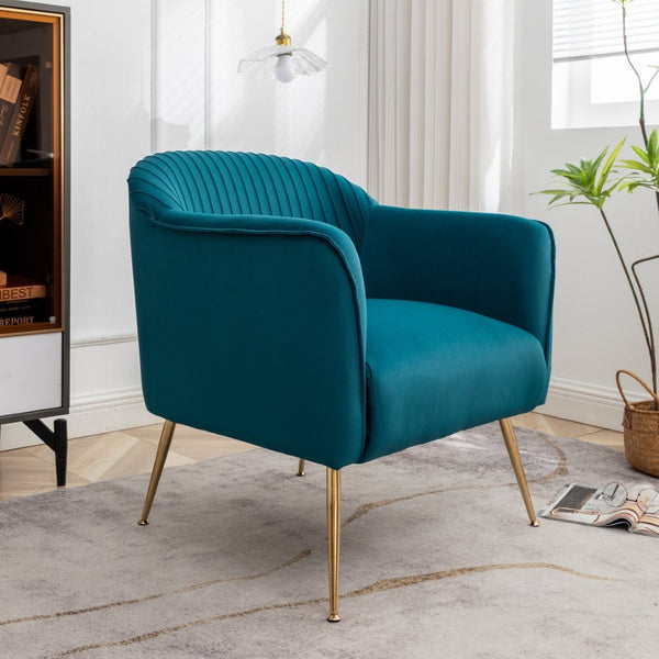 English Elm Modern Velvet Slipper Chair with Solid Wood Frame and Metal Legs for Any Room Teal Blue B2735P513026