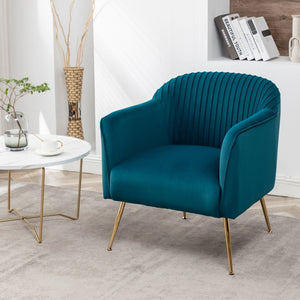 English Elm Modern Velvet Slipper Chair with Solid Wood Frame and Metal Legs for Any Room Teal Blue B2735P513026