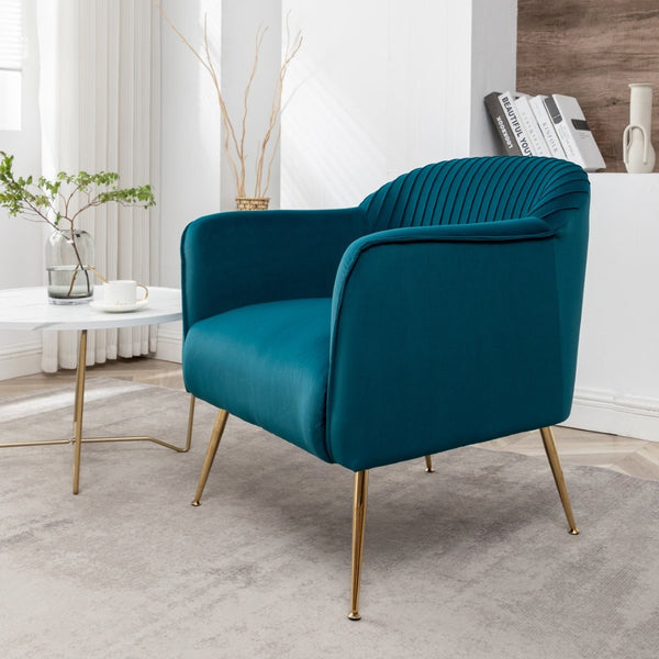 English Elm Modern Velvet Slipper Chair with Solid Wood Frame and Metal Legs for Any Room Teal Blue B2735P513026
