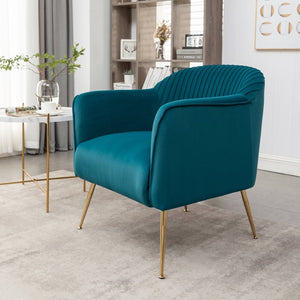 English Elm Modern Velvet Slipper Chair with Solid Wood Frame and Metal Legs for Any Room Teal Blue B2735P513026