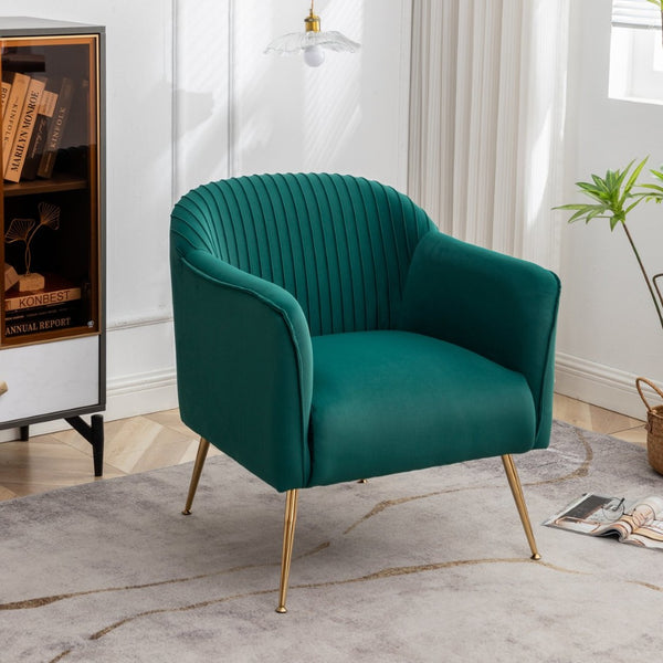 English Elm Modern Velvet Slipper Chair with Solid Wood Frame and Metal Legs for Any Room Green B2735P513027