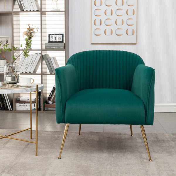 English Elm Modern Velvet Slipper Chair with Solid Wood Frame and Metal Legs for Any Room Green B2735P513027
