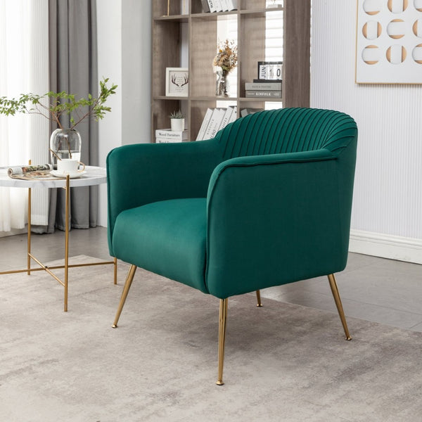 English Elm Modern Velvet Slipper Chair with Solid Wood Frame and Metal Legs for Any Room Green B2735P513027