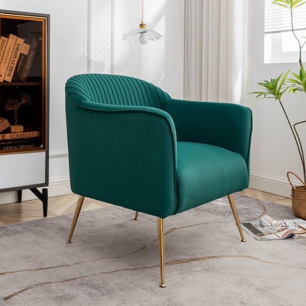 English Elm Modern Velvet Slipper Chair with Solid Wood Frame and Metal Legs for Any Room Green B2735P513027