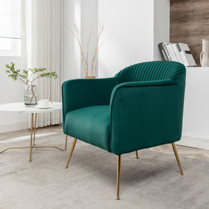 English Elm Modern Velvet Slipper Chair with Solid Wood Frame and Metal Legs for Any Room Green B2735P513027