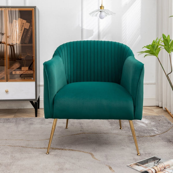 English Elm Modern Velvet Slipper Chair with Solid Wood Frame and Metal Legs for Any Room Green B2735P513027