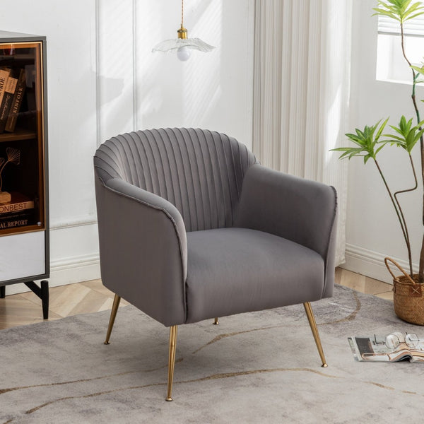 English Elm Modern Velvet Slipper Chair with Solid Wood Frame and Metal Legs for Any Room Grey B2735P513028