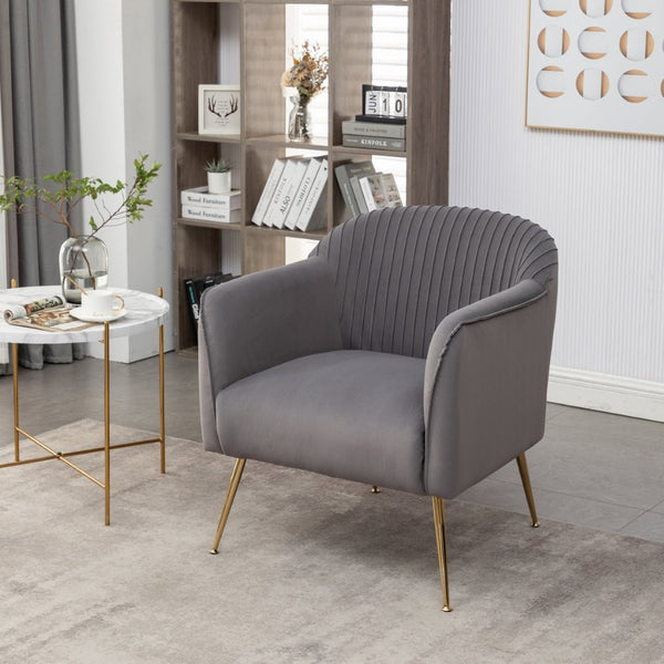 English Elm Modern Velvet Slipper Chair with Solid Wood Frame and Metal Legs for Any Room Grey B2735P513028